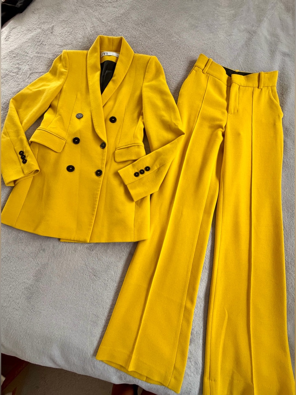 Zara Womens Yellow Double-Breasted Blazer & Pants Set Size XS-S
